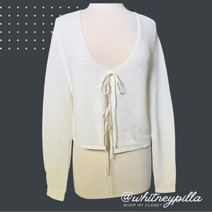 Dear John White Textured Tie-Front Crop Cardigan Knit Top, Women's Size S NWT